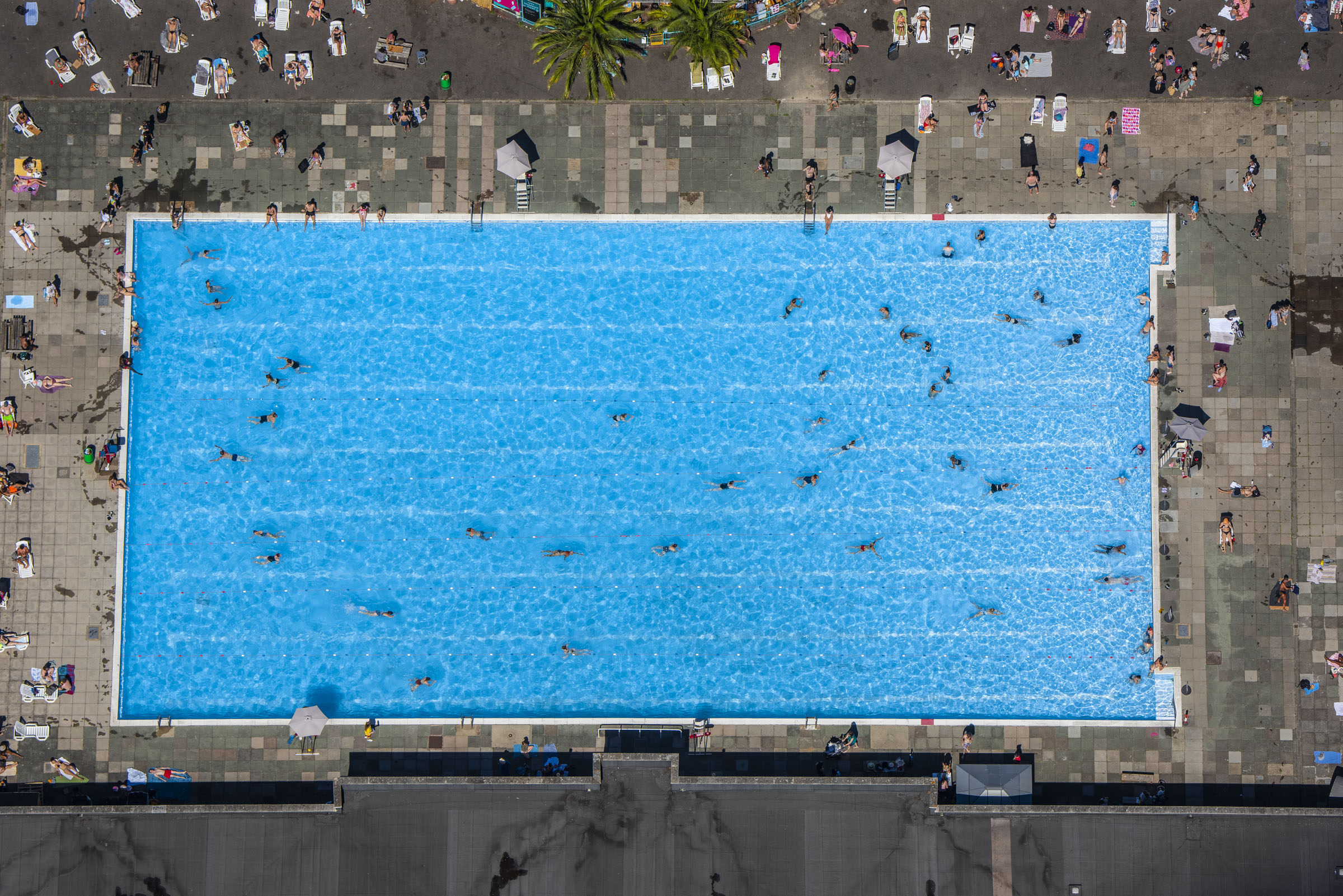 Aerial view of the Brockwell Park Lido, London. 