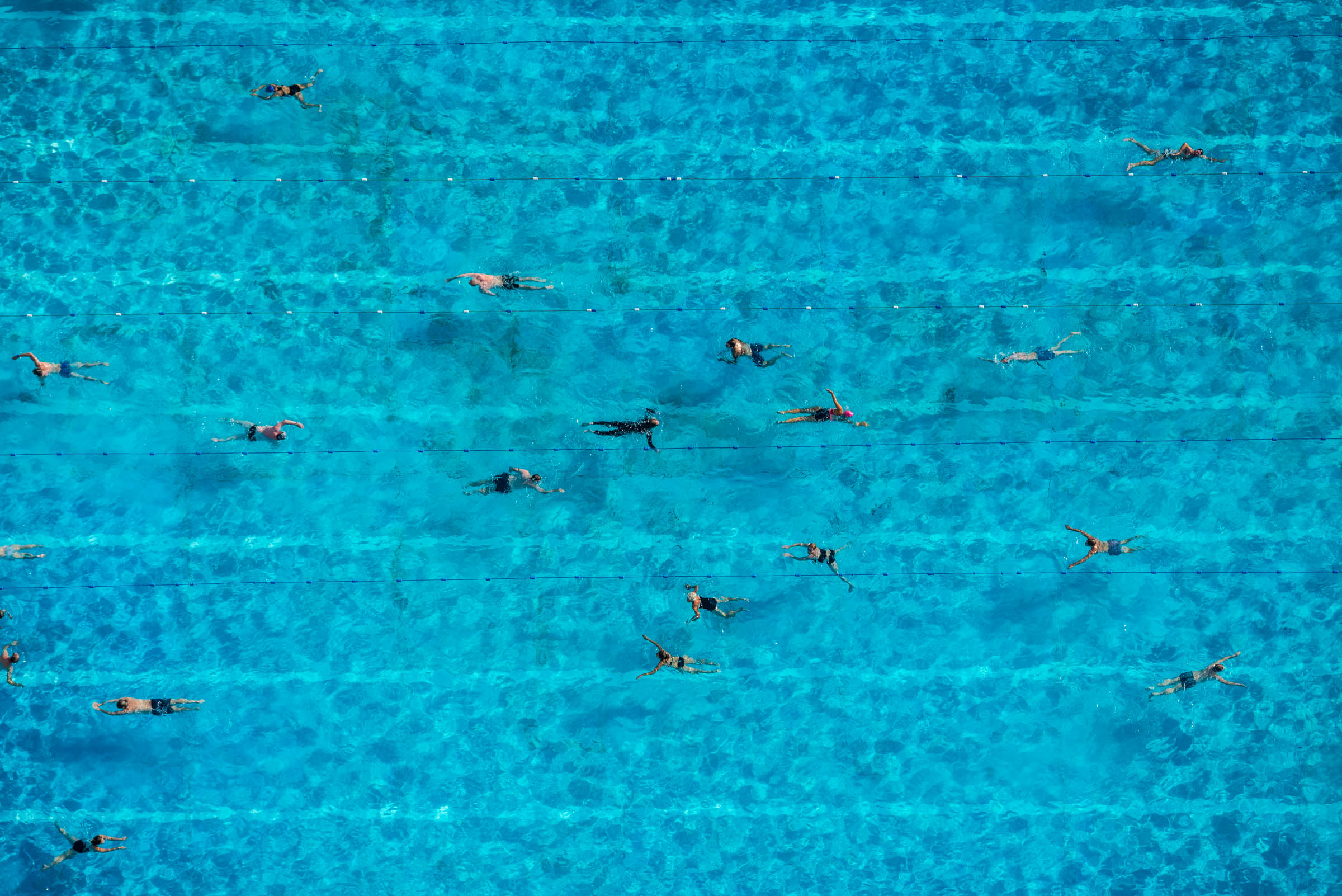 Aerial vew of swimming pool, Brockwell Park Lido. London