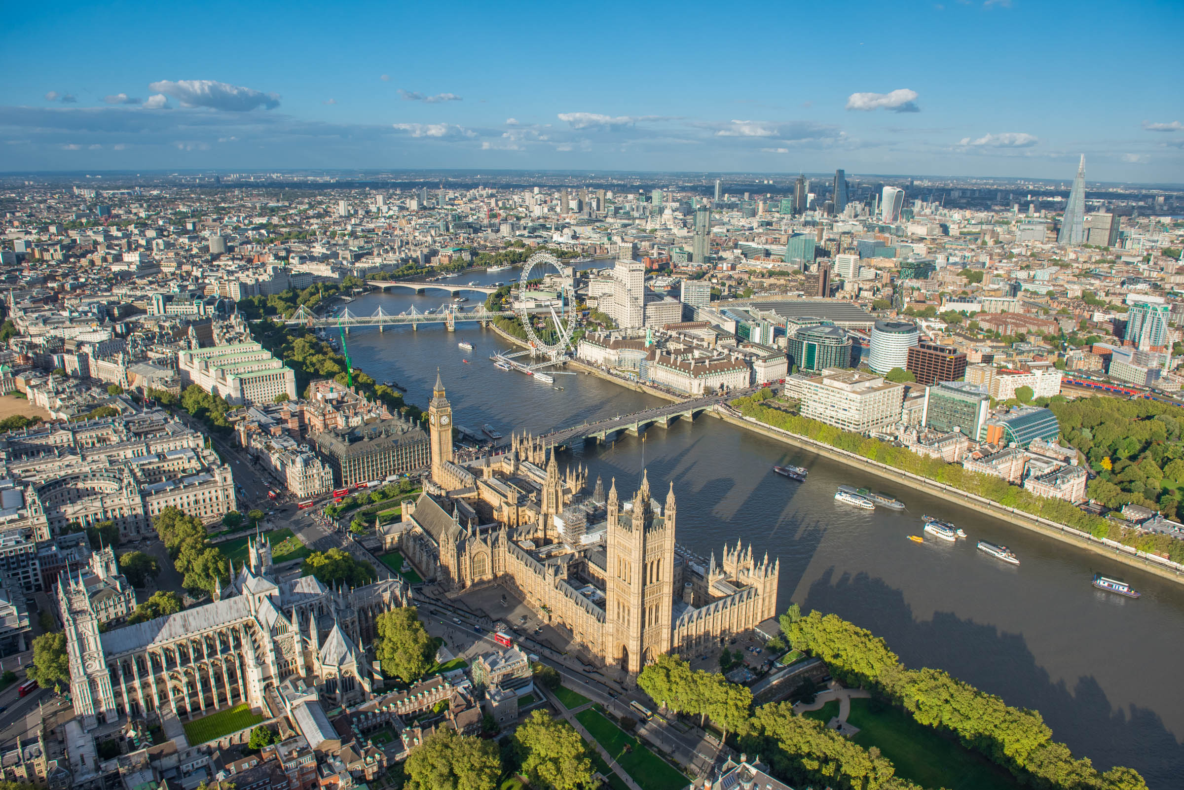 Palace of Westminster, Whitehall and River Thames.
